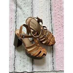 Torrid Fisherman Platform Block Holiday Heels Size 8.5w Wide Cognac New